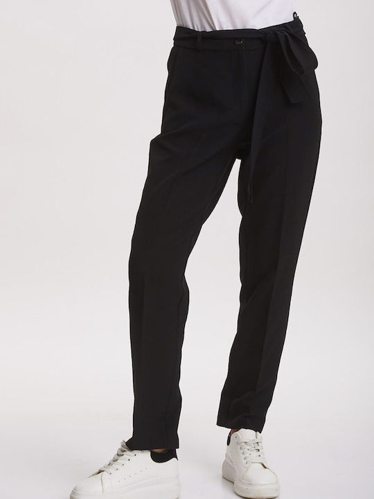 Dress Up Women's Fabric Trousers with Elastic Black