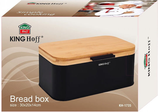 KING Hoff Brotkasten mit Deckel Metallisch Schwarz 30x20x14cm