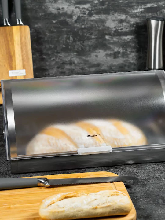 KING Hoff Bread Box with Lid Inox Gray 39.5x28x18.5cm