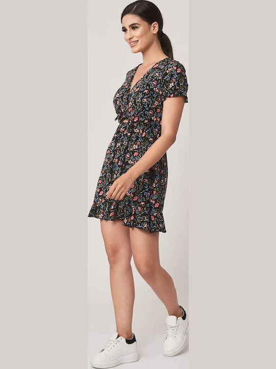 Rochie Mini Cu Volane Imprimeu Negru