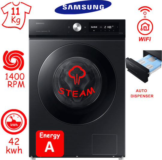 Samsung Waschmaschine 11kg 1400 Umdrehungen Ecobubble Schwarz WW11DB7B94GBU4