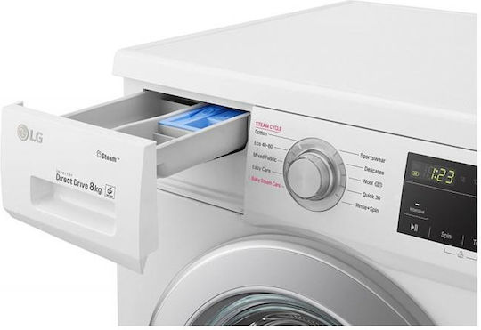 LG Πλυντήριο Ρούχων 8kg με Τεχνολογία Ατμού 1400 Στροφών Inverter Direct Drive F4J3TS4WE