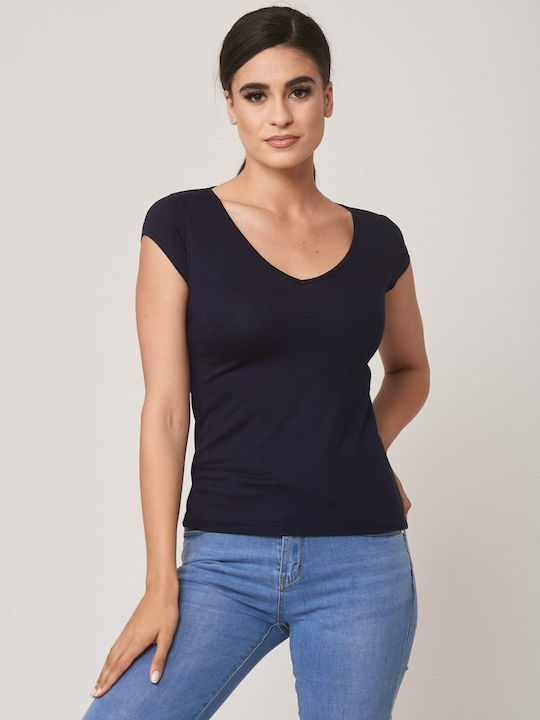 Boutique Damen Bluse mit V-Ausschnitt Dark Blue