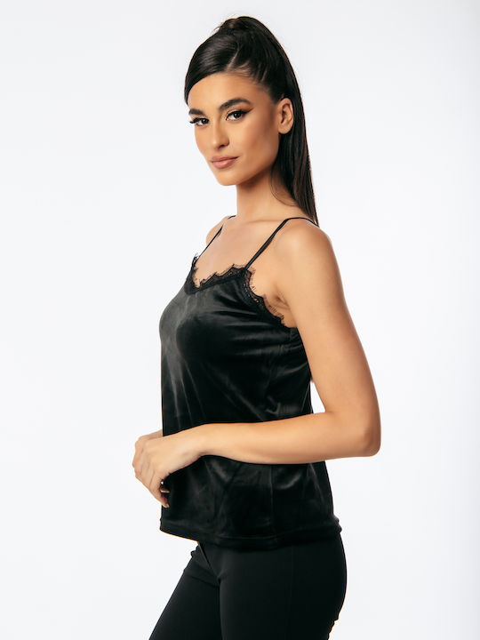 Damen Bluse Samt mit Spitze Blue Roulette