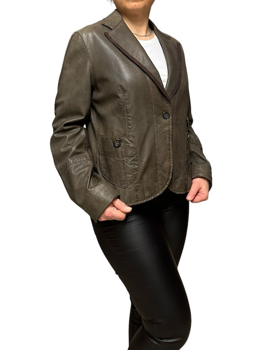 MARKOS LEATHER Κοντό Γυναικείο Δερμάτινο Μεσάτο Σακάκι