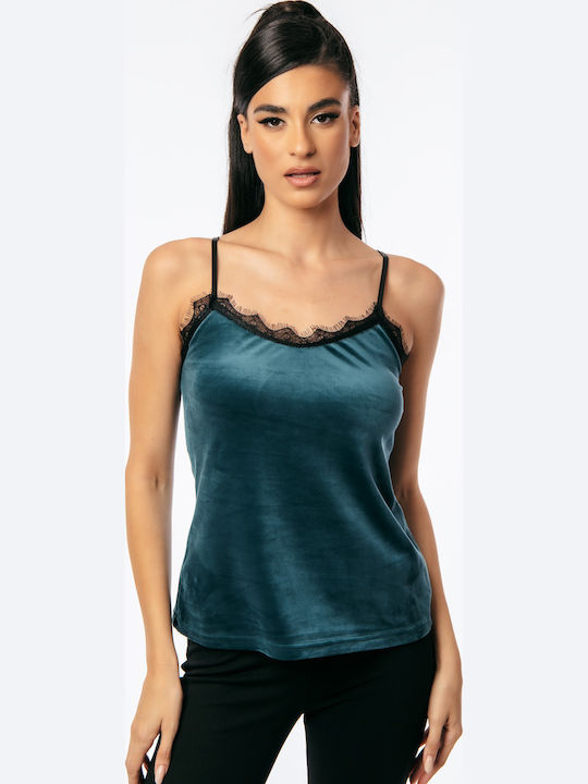 Damen Bluse Samt mit Spitze Blue Roulette