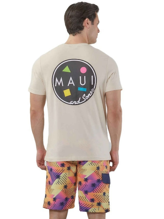 Maui & Sons T-shirt Bărbătesc cu Mânecă Scurtă beige