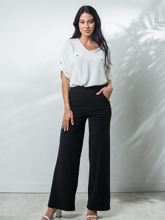 Boutique Γυναικεία Ψηλόμεση Υφασμάτινη Παντελόνα Καμπάνα Μαύρο