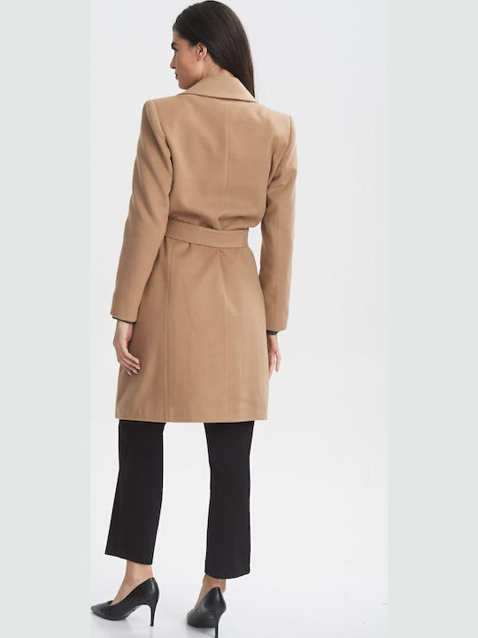 Women's Beige Peacoat with Belt
