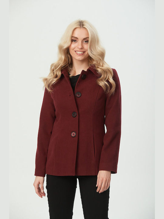 Kannelis Women's Coat with Buttons Bordeaux