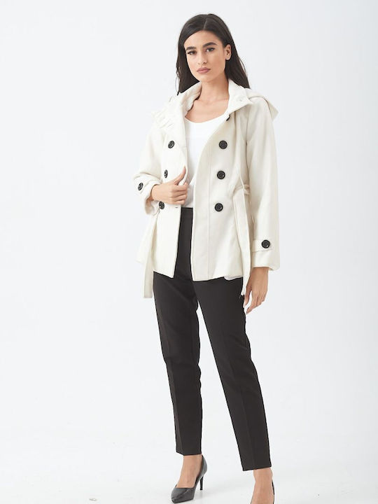 Kannelis Women's Short Half Coat with Belt ASPRO