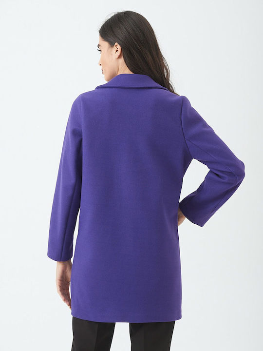 Γυναικείο Μοβ Ημίπαλτο με Κουμπιά