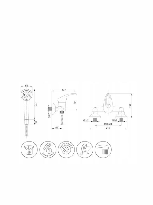 Hydroland Mixing Shower Shower Faucet Complete Set Silver