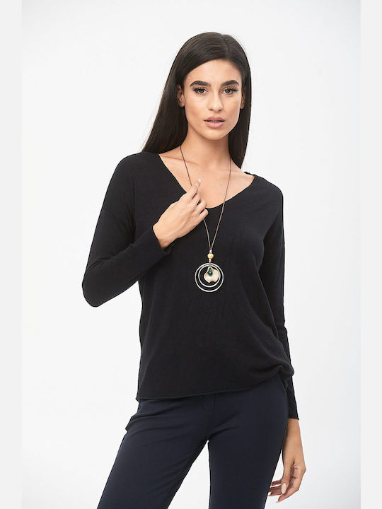 Dress Up Women's Sweater with V Neckline Black