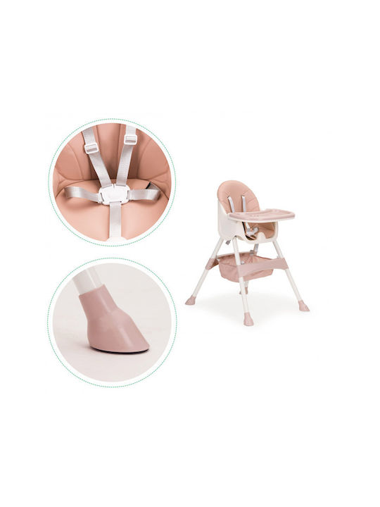 Ecotoys Scaun Înalt De Masă Bebe 2 În 1 Cu Înălțime Reglabilă Roz HC-823-Roz