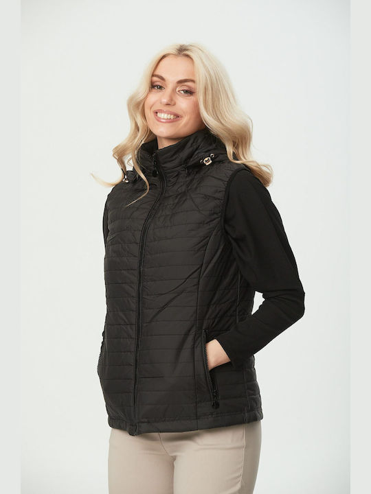 Kannelis Women's Short Lifestyle Jacket for Winter with Hood BLACK