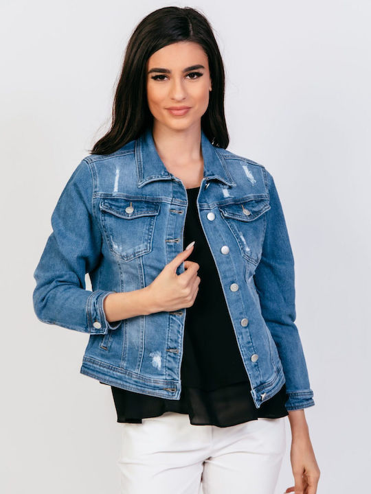 Boutique Women's Short Jean Jacket for Spring or Autumn Blue