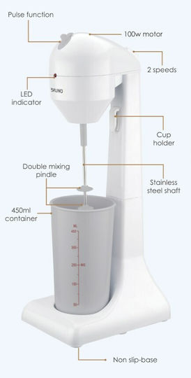 Bruno Milk Frother Tabletop 100W with 2 Speed Level White