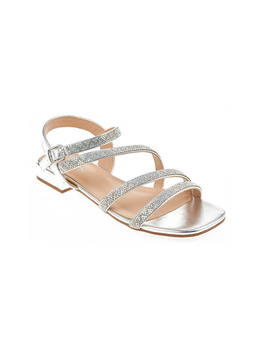 Verde Synthetic Leather Women's Sandals with Strass Silver