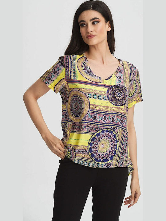 Women's Blouse with V Neckline Multicolour