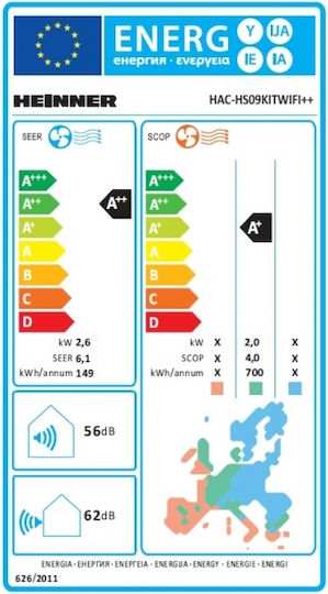 Heinner Κλιματιστικό Inverter 9000 BTU A++/A+ με WiFi
