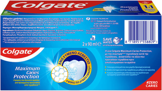 Colgate MAXIMUM CARIES PROTECTION Toothpaste 2x90ml