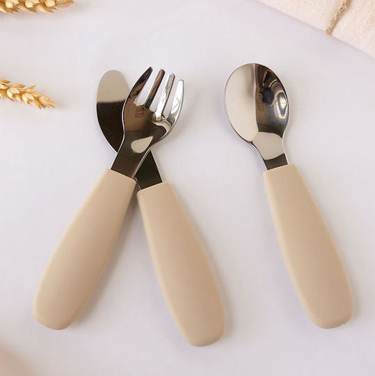 Kiokids Baby Cutlery Set made of Metal for 6+ months Beige 3pcs