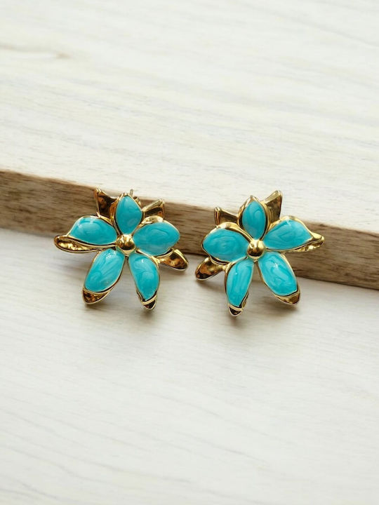 Stahl Gold Blumen Metall Türkis Emaille Ohrringe