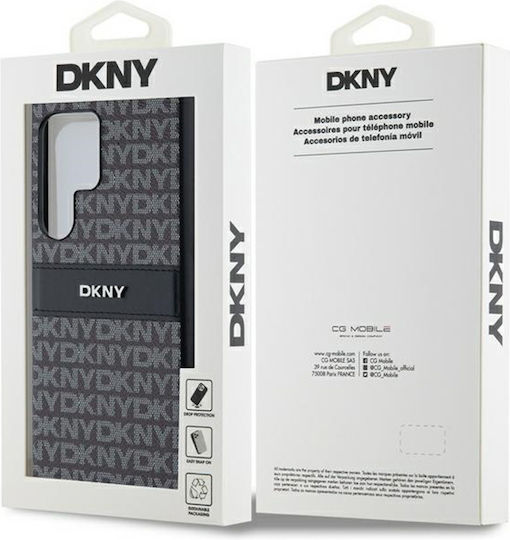 DKNY Mono Stripe & Metal Logo Umschlag Rückseite Silikon / Kunststoff Schwarz (Galaxy S24 Ultra)