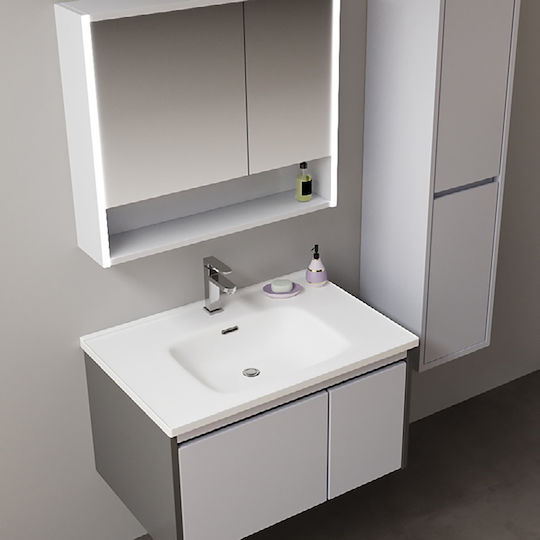 Martin Waschtisch mit Waschbecken & Spiegel L80xB48xH135cm Grey