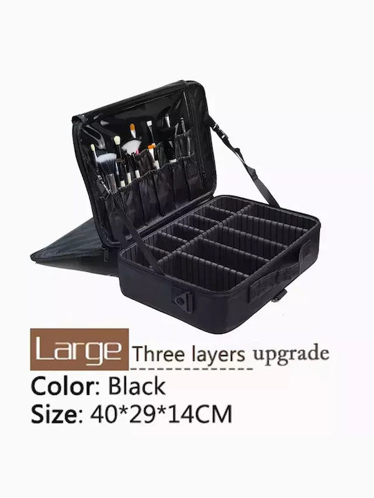 Cosmetic Bag Waterproof Large Capacity Black L 3 Layers V2