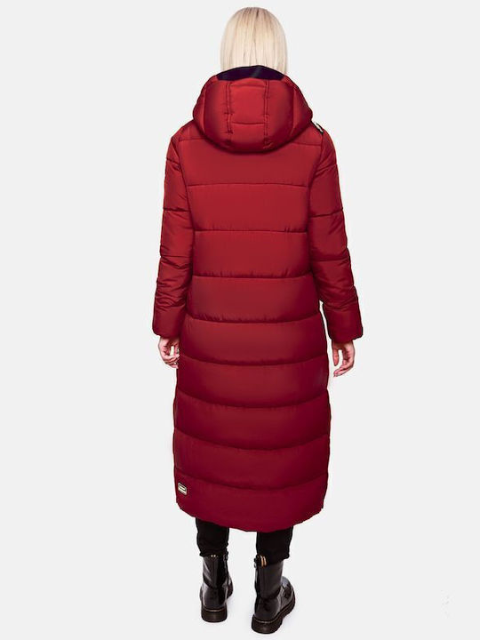 Navahoo Women's Long Puffer Jacket for Winter with Hood Blood Red
