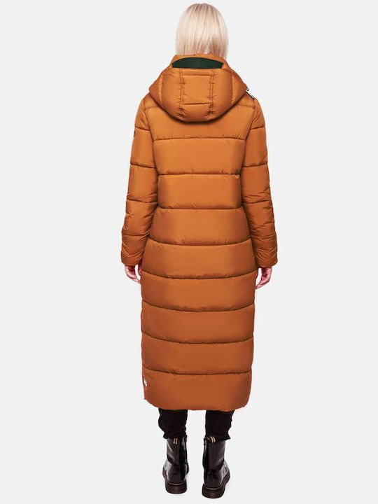 Navahoo Women's Long Puffer Jacket for Winter with Hood Cinnamon