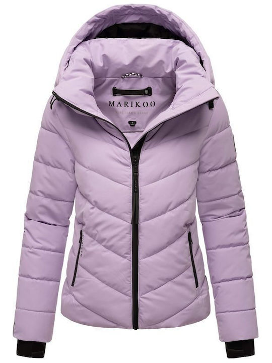 Marikoo Women's Long Puffer Jacket Waterproof for Winter with Hood Light Lilac
