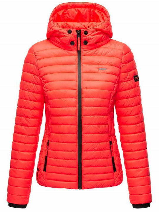 Marikoo Scurt Piele Jachetă de femei Puffer pentru primăvară/toamnă Neon Orange