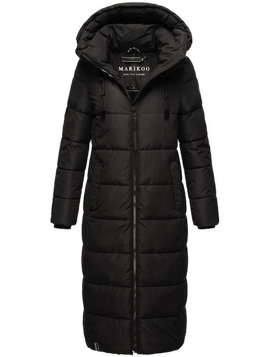 Marikoo Women's Long Lifestyle Jacket for Winter with Hood Black