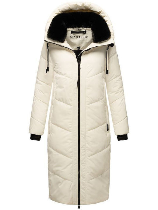 Marikoo Lang Damen Puffer Jacke Wasserdicht und Winddicht für Winter White