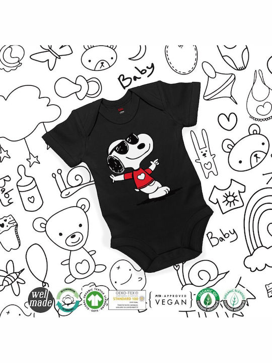 Koupakoupa Snoopy Καρδούλα Baby Bodysuit Short-Sleeved Black