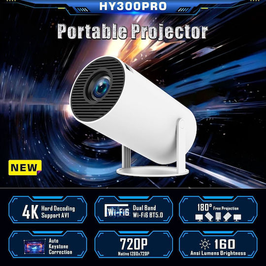 ATC H1 PRO Smart Android 10.018414 Mini Projektor LCD HD LED-Lampe mit Wi-Fi und Eingebauten Lautsprechern Weiß