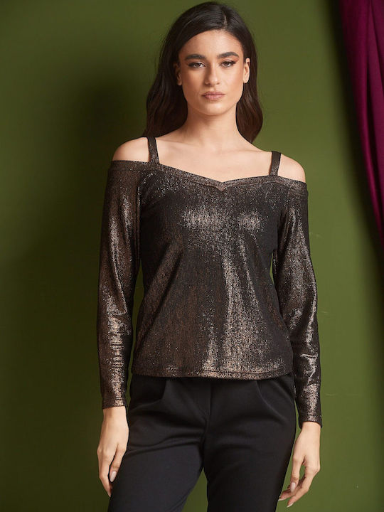 Boutique Damen Bluse mit V-Ausschnitt Bronze