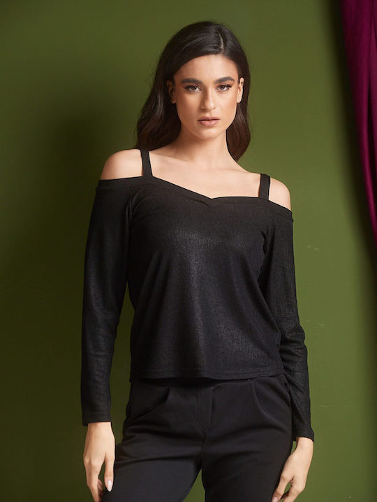 Women's Blouse with V Neckline Black