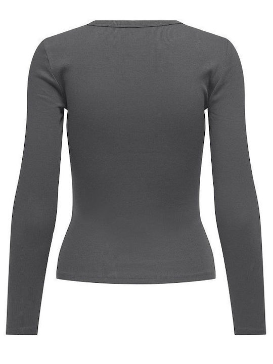 Only Damen Bluse Baumwolle Langärmelig grey