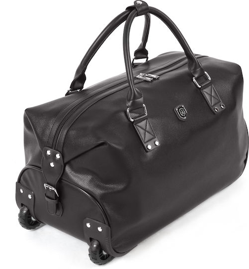 Quasar Duffle Σακ Βουαγιάζ 40lt Καφέ με Ρόδες από Δερματίνη Μ52xΠ27xΥ28εκ.