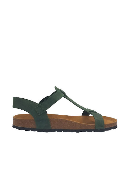 Plakton Leather Women's Flat Sandals Anatomic in Green Color