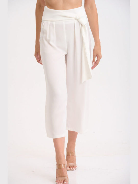 Ths-Fashion Women's Crepe Capri Trousers White