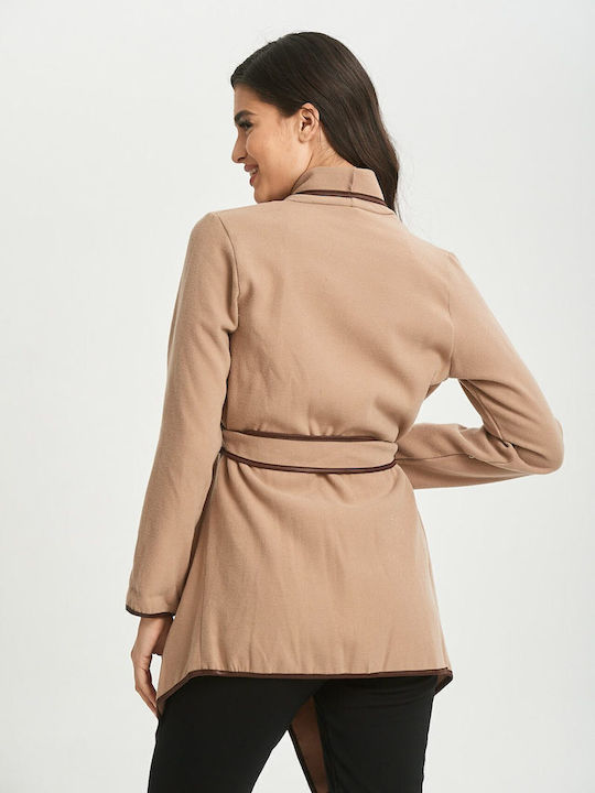 Damen Beige Mantel mit Gürtel