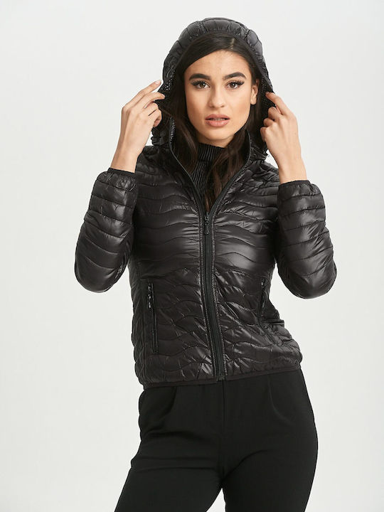 Dress Up Women's Short Lifestyle Jacket Double Sided for Winter with Hood Black