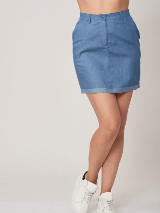 Ths-Fashion Denim Fustă Mini Blue