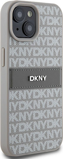 Dkny Pu Leather Repeat Pattern Tonal Stripe Case Iphone 15 Beige