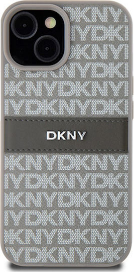 Dkny Pu Leather Repeat Pattern Tonal Stripe Case Iphone 15 Beige